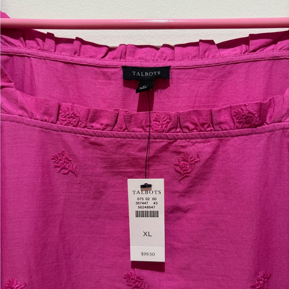 NWT Talbots Bright Pink Floral Embroidered Square Neck Top, Women's XL - Picture 10 of 12